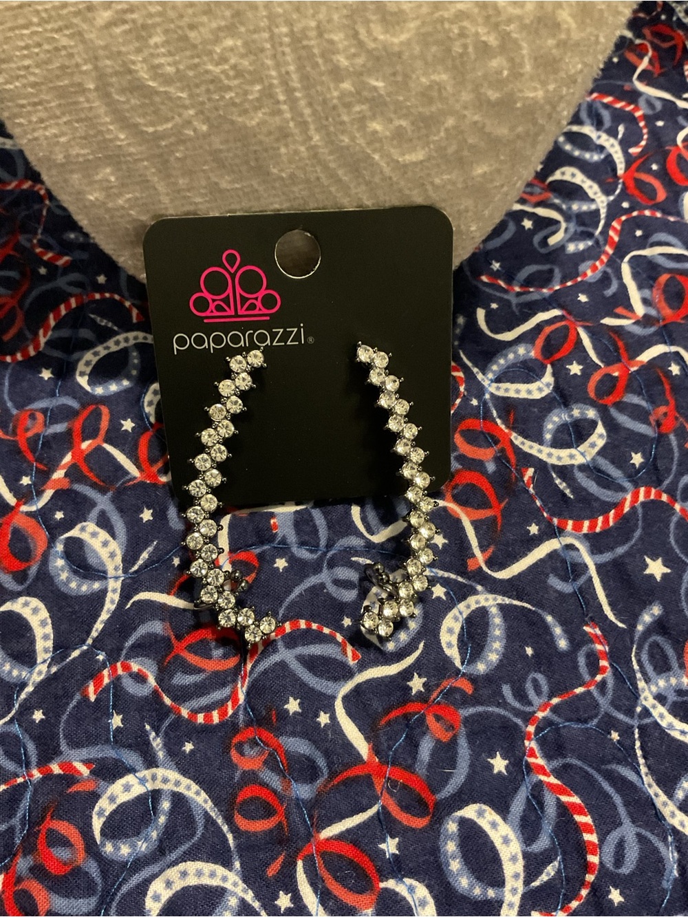 paparazzi Silver Rhinestone Curved Hoop Earrings crawlers